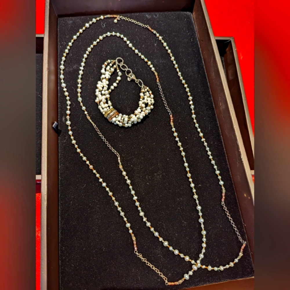 Silpada Pearl & Mixed Metal Necklace 60" long